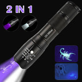 2 IN 1 Ultraviolet Flashlight Purple White Light Flashlight Zoom Fluorescent Black-TI00781-Veeddydropshipping